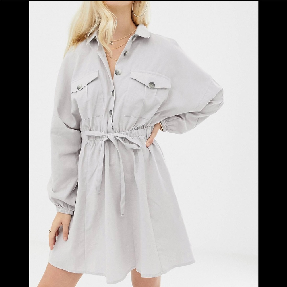 ASOS mini casual shirt long sleeved dress in gray